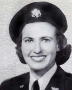 Suzanne Parrish in uniform, black and white photo.